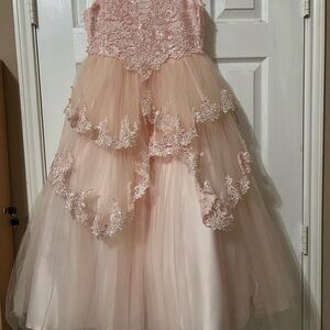 Charming Blush Lace Kids Dress